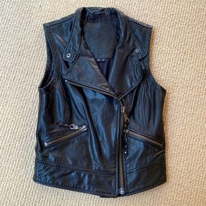 For Joseph Asymmetrical Black Leather Moto Biker Vest
